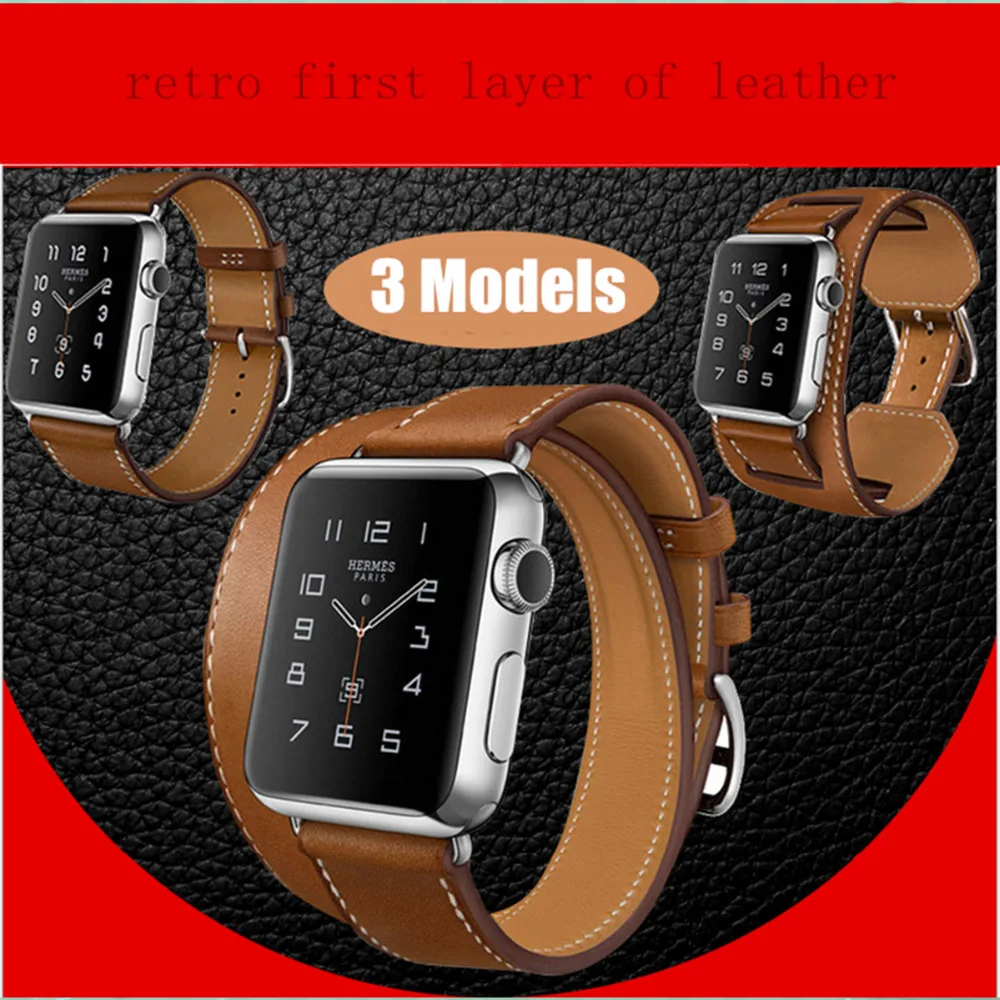 3 Models Genuine Leather wrist bracelet watch strap for hermes apple