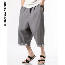 Sinicism магазин хлопок шаровары мужские летние повседневные брюки Дикие ноги Мешковатые Свободные брюки вышивка расклешенные брюки