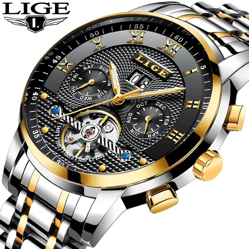 LIGE font b Men b font Watches Top Brand Luxury Automatic Watch font b Men s