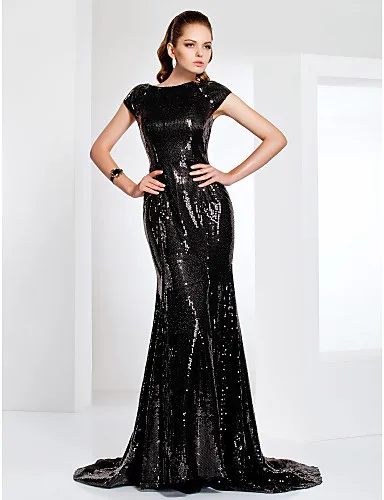 Robe De Soriee Sparkle Sequins Prom Dresses Black Tie Gala Dress Robe De Soriee Sparkle Sequins Prom Dresses Black Tie Gala Dress Scoop Short Sleeves Long Evening Paty Gowns Vestido 15 Anos In From