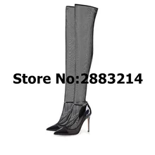 Женские босоножки на шпильке с открытым носком; Цвет Черный; из лакированной кожи; сетчатые босоножки на тонком каблуке; обувь с острым носком; Ботфорты-гладиаторы