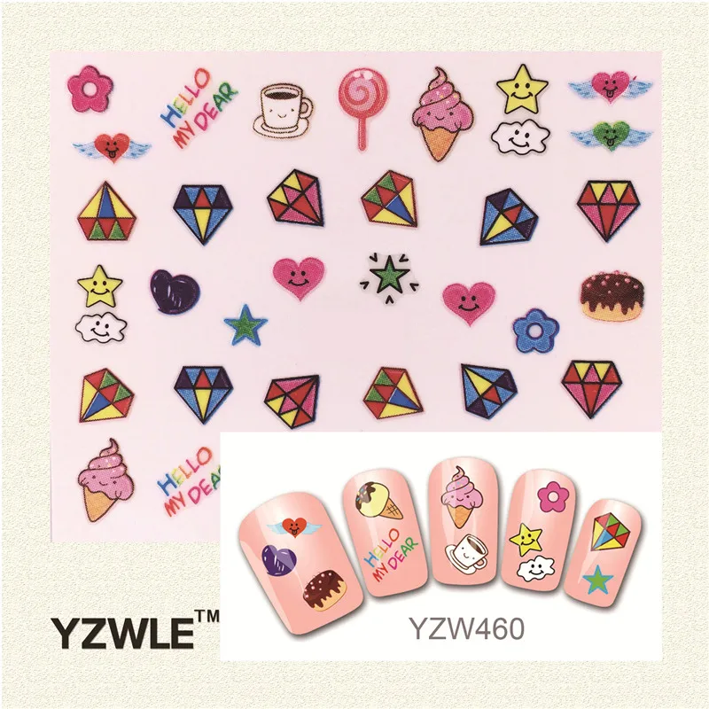 YZWLE Fashion Style 1 Sheets 3D Design Cute DIY Cartoon Colorful Diamonds Tip Nail Art Nail Sticker  Manicure Nail Tools