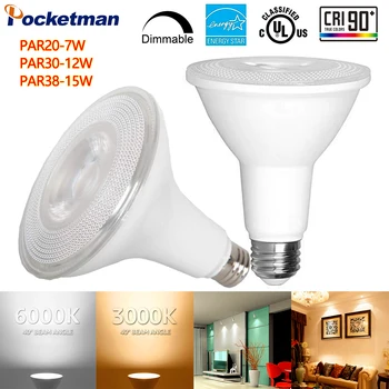

6pcs/lot Hot Dimmable 110V 220V Floodlight LED Light bulb 7W 12W 15W Incandescent lamp replaced by Ultra bright E27 led PAR bulb