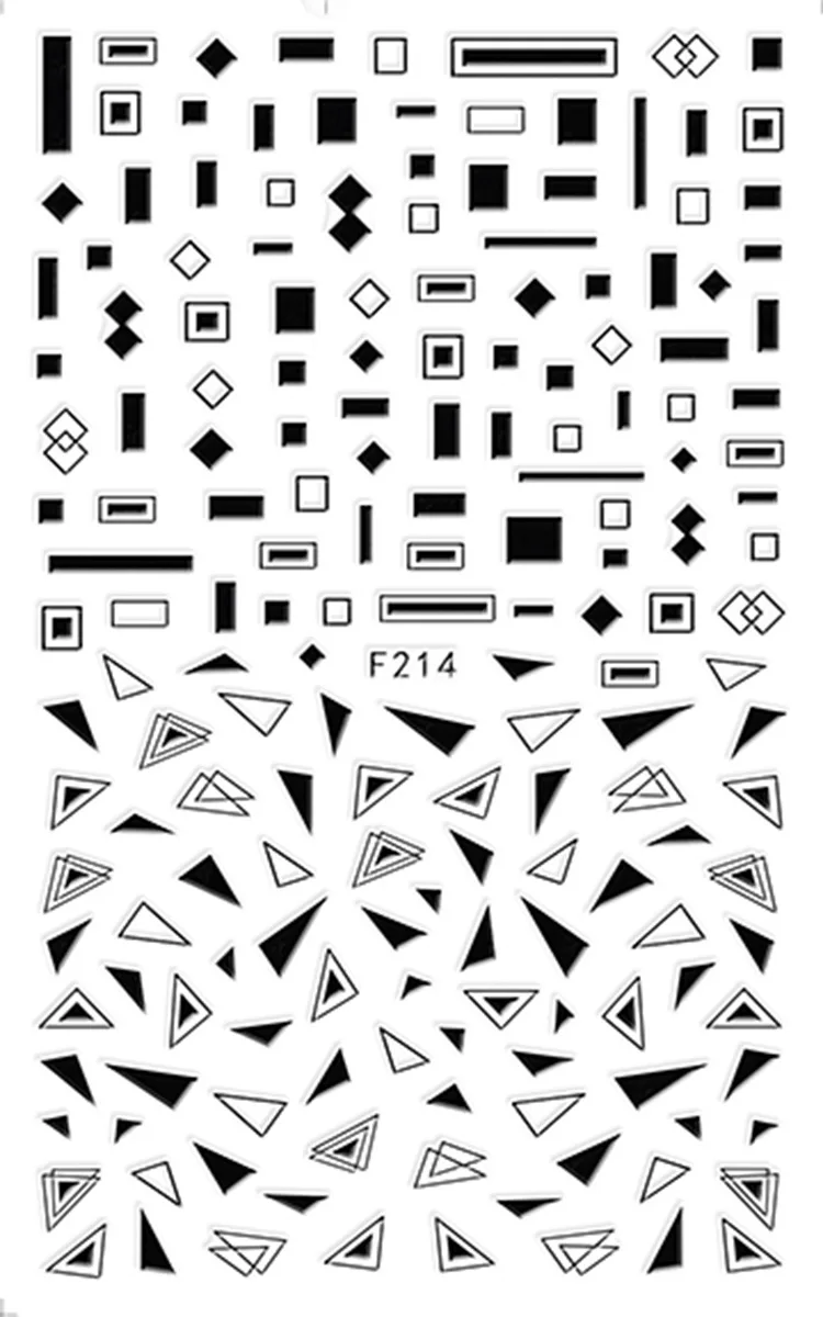 1 лист, 4 цвета, Ромбы, треугольники, квадратная твердая рамка, геометрический дизайн, клей для дизайна ногтей, наклейки, украшения, DIY Tips F214 - Цвет: black
