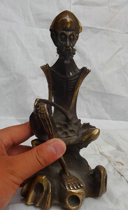 

song voge gem S4346 9" Chinese Bronze Buddhism Arhat Dharma Buddha Bone Immortal Statue Sculpture