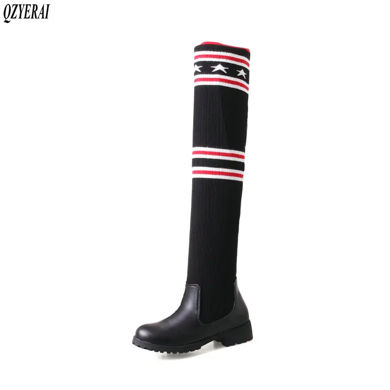 

QZYERAI botines mujer knee high boots thigh high sock boots booties woman Over-the-Knee Motorcycle boots Med (3cm-5cm) PU