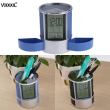 Vodool Mesh Pen Pencil Holder with Digital LCD Office Desk ALarm Clock Time Date Temp Christmas child gifts office supplies