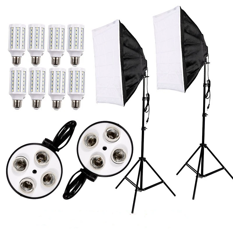 

Photography 8PCS E27 LED Bulbs Light Kit Photo Video Equipment+ 2PCS Softbox Light Box Tent+Light Stand for Studio Diffuser