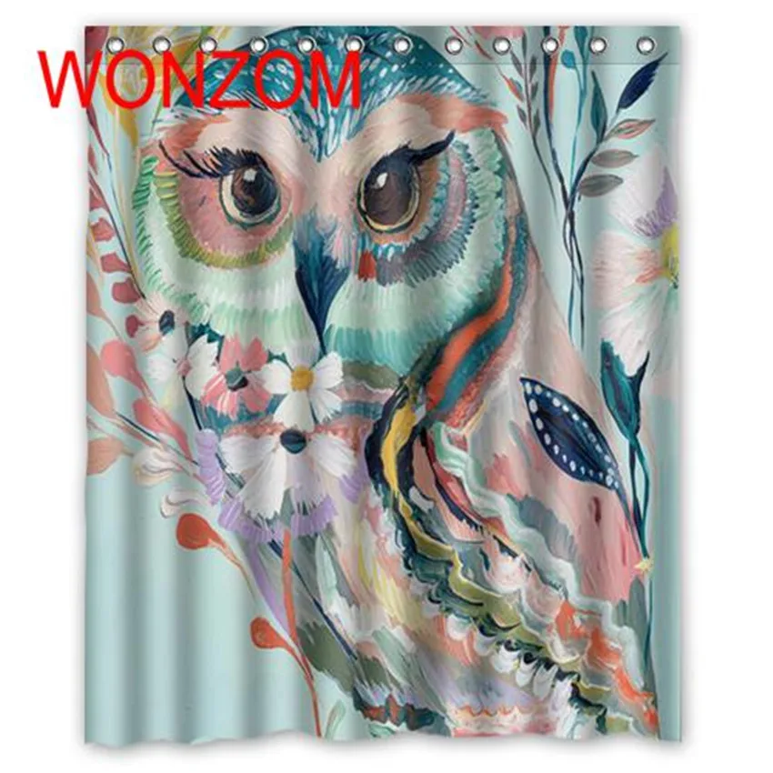

WONZOM 3D Polyester Owl Giraffe Cat Shower Curtains with 12 Hooks For Bathroom Decor Modern Animal Bath Waterproof Curtain Gift