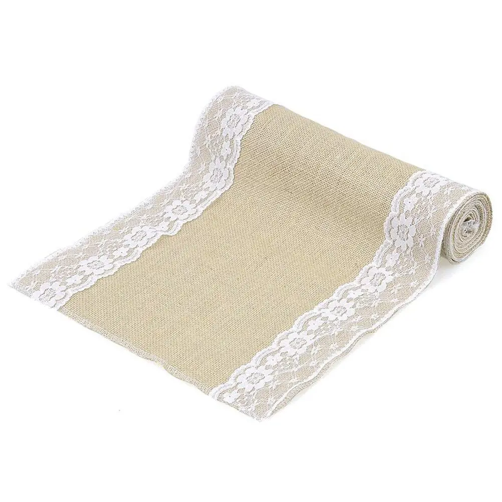 

Lace border burlap tablecloth