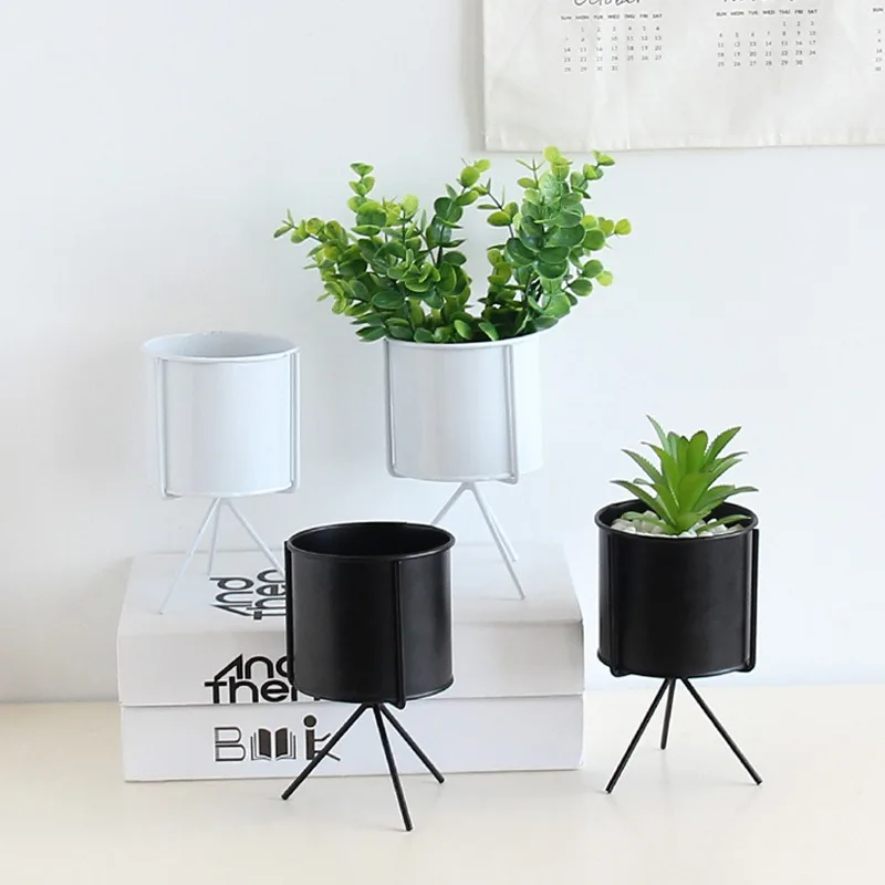 

Ceramic Flower Planters With Iron Shelf Succulent Plant Pot Home Decorative Flower Vase Without Hole Flower Pot Planter Stand