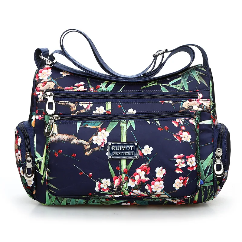 Женская сумка через плечо с национальным цветочным узором, Высококачественная Водонепроницаемая нейлоновая сумка через плечо, модная женская сумка-мессенджер с несколькими карманами