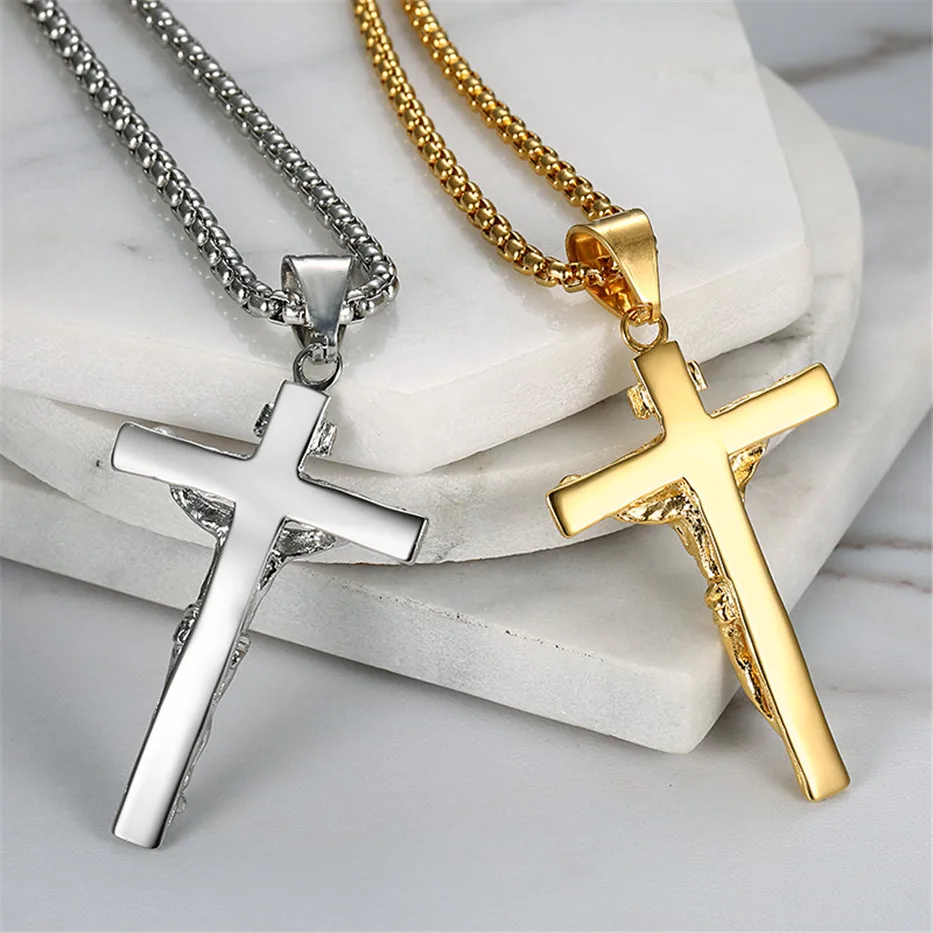 U7 Vintage INRI Jezus Kruis Hanger Ketting Armband voor Mannen Vrouwen, Amulet Christelijke Sieraden, Graveren Tekst Beschikbaar, Verstelbare Ketting
