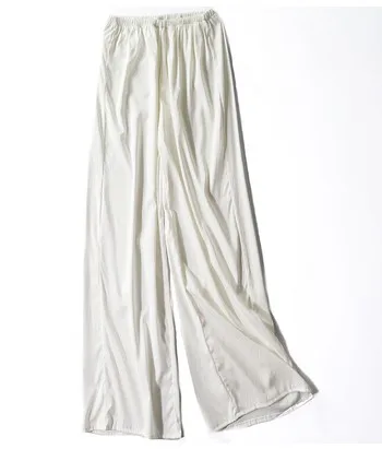 

Large silk nine-minute trousers, high waist trousers, casual slacks, broad legs, white pants 2020