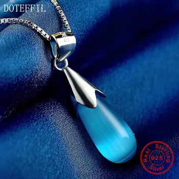 

925 Silver Water Drop Necklace Women Luxury Charm 100% Sterling Silver Pendant Necklace High Quality Blue Zircon Jewelry