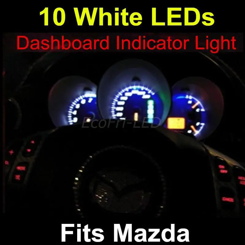 10x White Dashboard LEDs Gauge Light Instrument Cluster Indicator Light Auto Lamp Bulb Socket