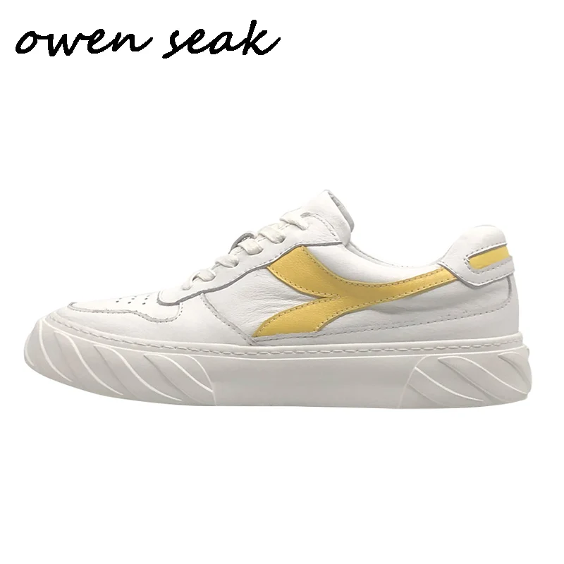 

2019 Owen Seak Men Casual Shoes Luxury Men Sneakers Trainers Genuine Leather Loafers Spring Male Lace Up Brand Flats White Shoes