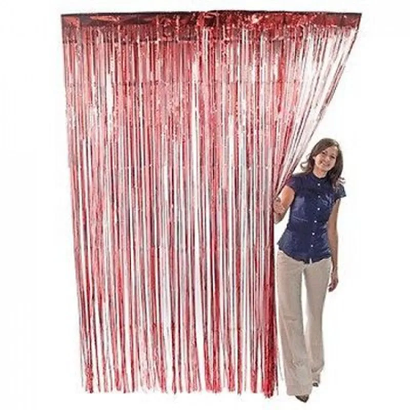 3 ft. x 8 ft Metallic Red Foil Fringe Curtain Shimmer Curtain Birthday
