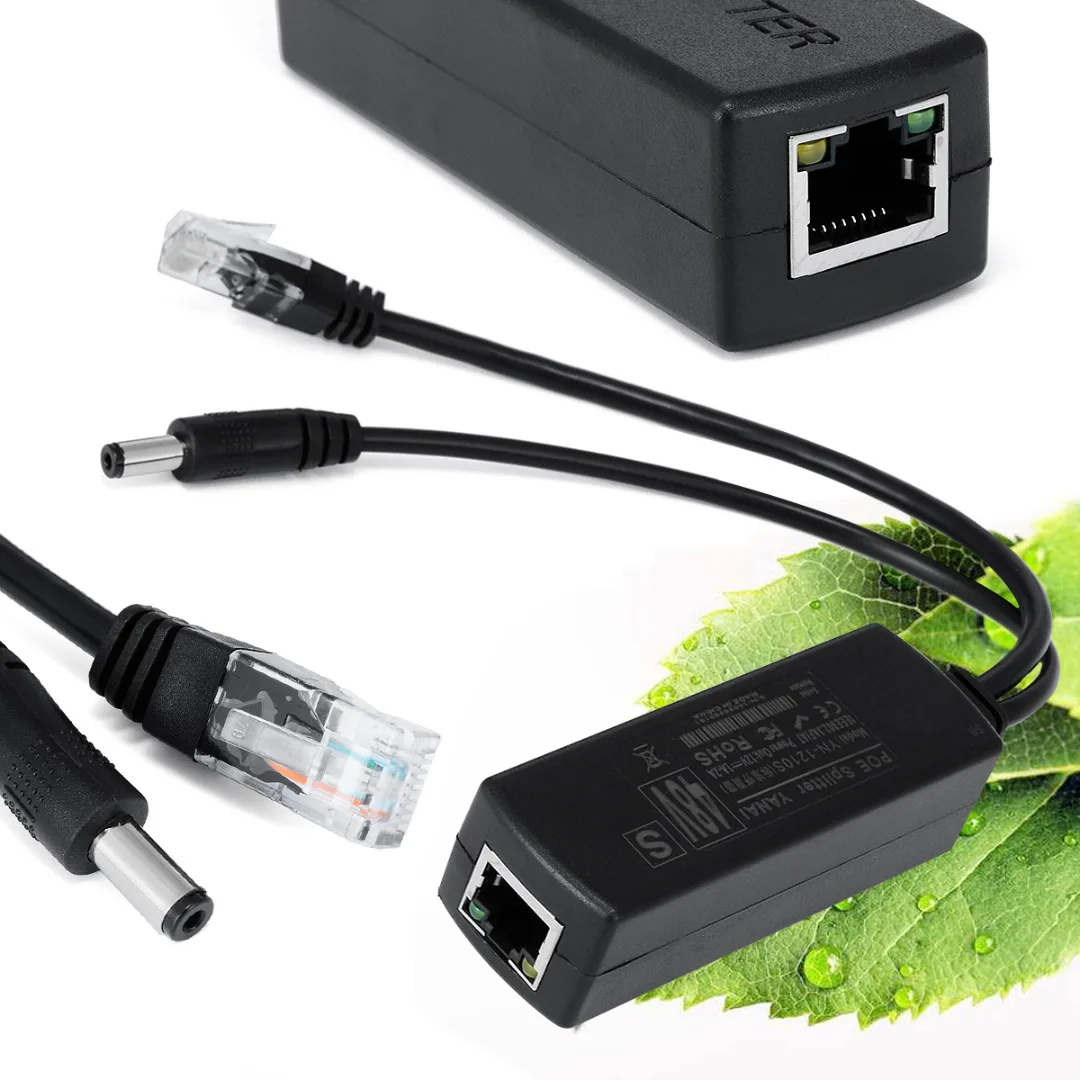 Mayitr 1pc Active PoE Splitter Power Over Ethernet 48V to 12V Compliant IEEE802.3af 15.4W for Transmission Audio Cables