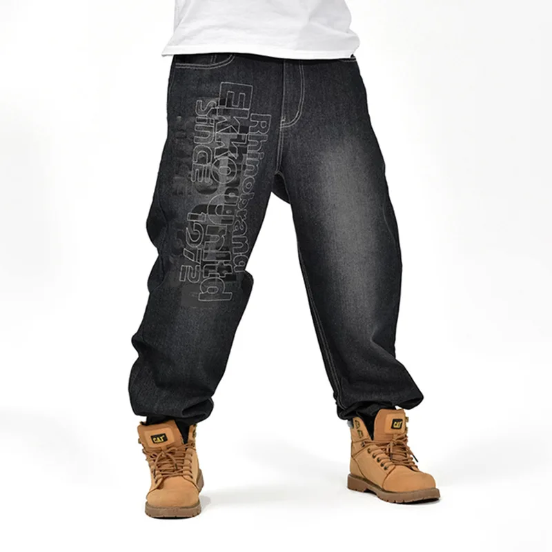 С буквенным узором в стиле хип-хоп мужские черные толстые джинсы мешковатые свободные скейтборд джинсовые осенние хлопковые Черные Брюки