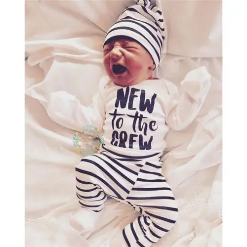 

Newborn Baby Boy Girl New to the Crew Romper Pants Leggings Hat Headband 4PCS Outfits Clothes