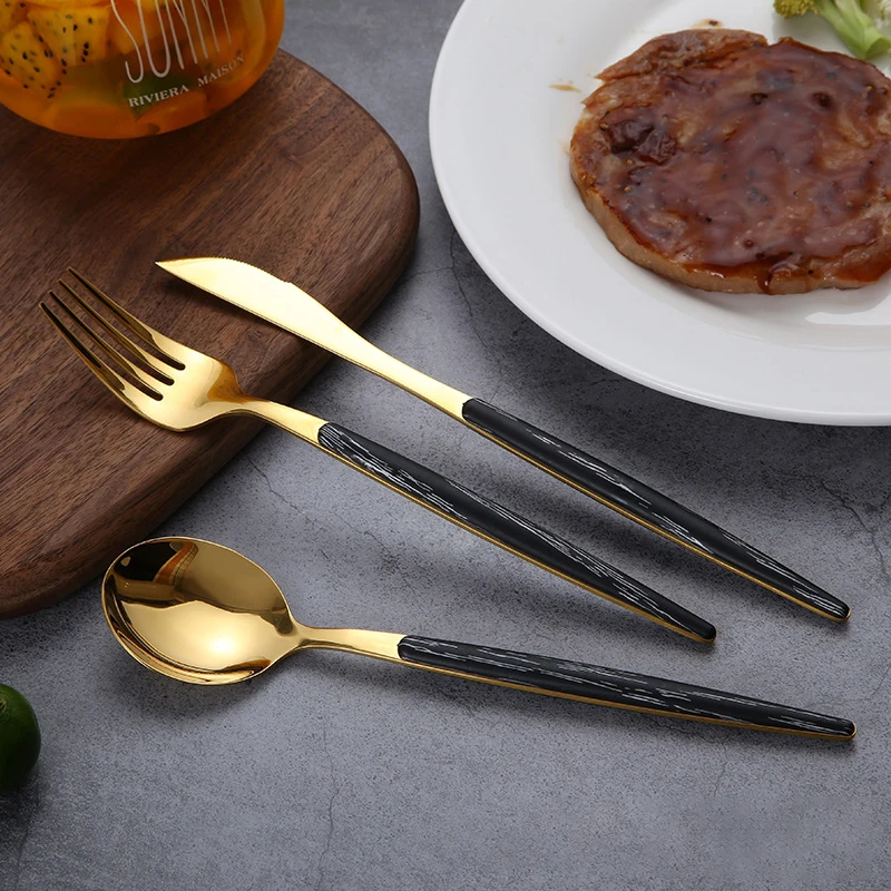 Steak Knife Dinner Fork Spoon Flatware Set Stainless Steel Dinnerware Soup Scoop Golden Tableware kitchen Accessory |