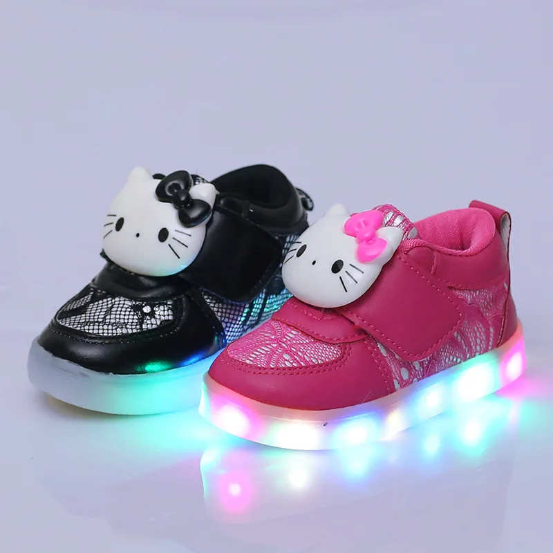 

2018 new children 's shoes colorful girls LED flashlight baby skid kitty kitty Korean children' s shoes