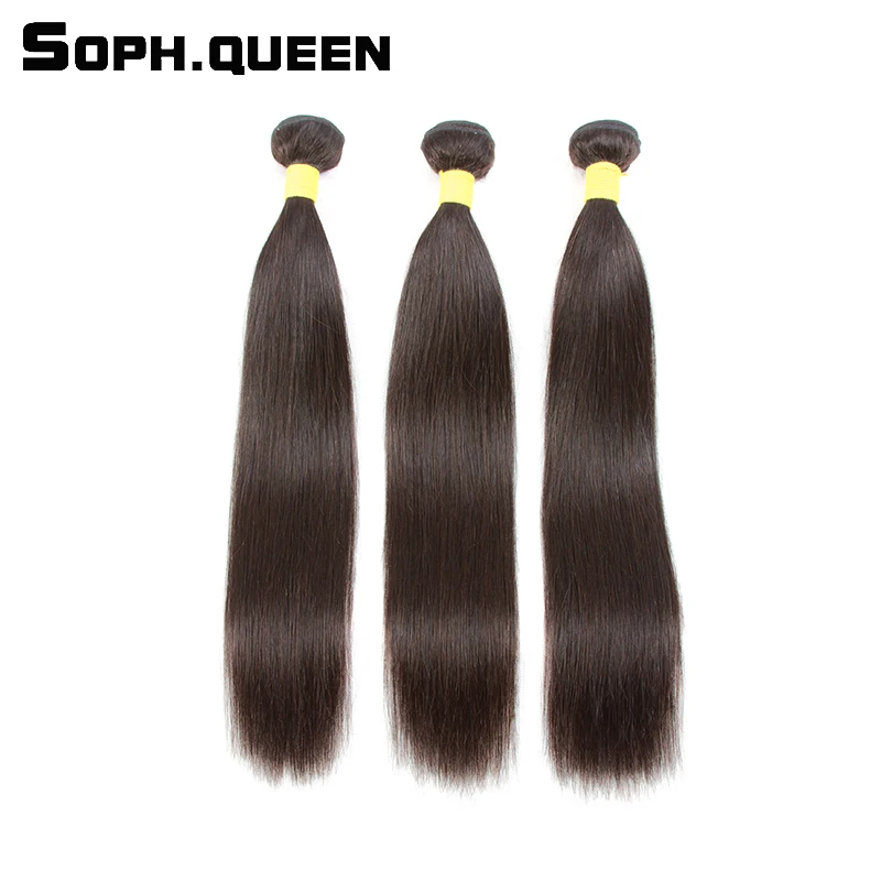 Soph queen Malaysian Straight Wave 3 Bundles Remy Hair Natural Color Human Extension Weave 100g/Pcs | Шиньоны и парики