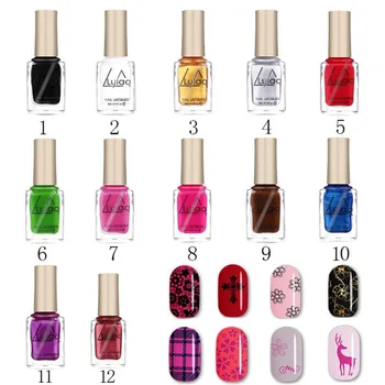 

LULAA 6ml 12 Colors Nail Gel Oil Stamping Nail Polish DIY Stamping Nail Lacquer for Christmas Nail Art Painting Printing Varnish