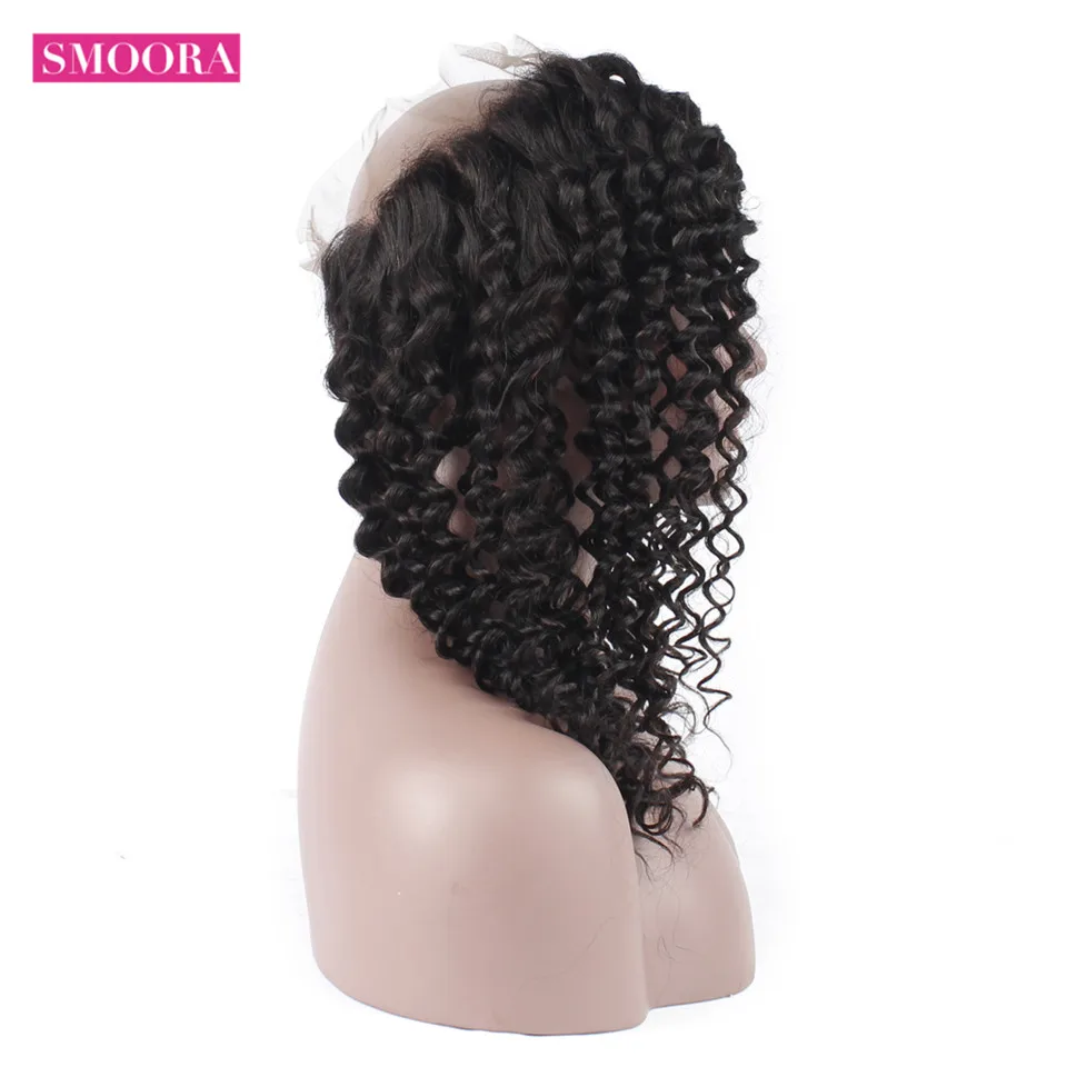 Smoora 360 Lace Frontal Closure Deep Wave Brazilian Remy Human Hair Closures Pre Plucked With Baby Hair Natural Hairline Knots