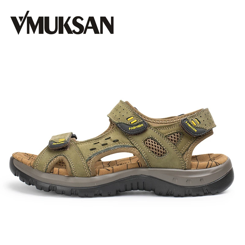 

VMUKSAN 2018 New Men Summer Shoes Fashion Big Size 38-45 Men's Sandals Quality Leather Casual Breathable Man Beach Sandals