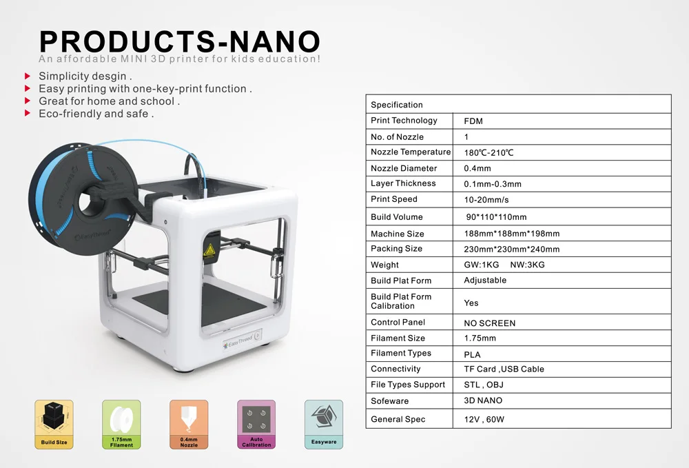 Easythreed мини 3d принтер E3D нано образование бытовой 3d Принтер 90*90*110 мм обучающий бытовой 3D DIY Набор принтер