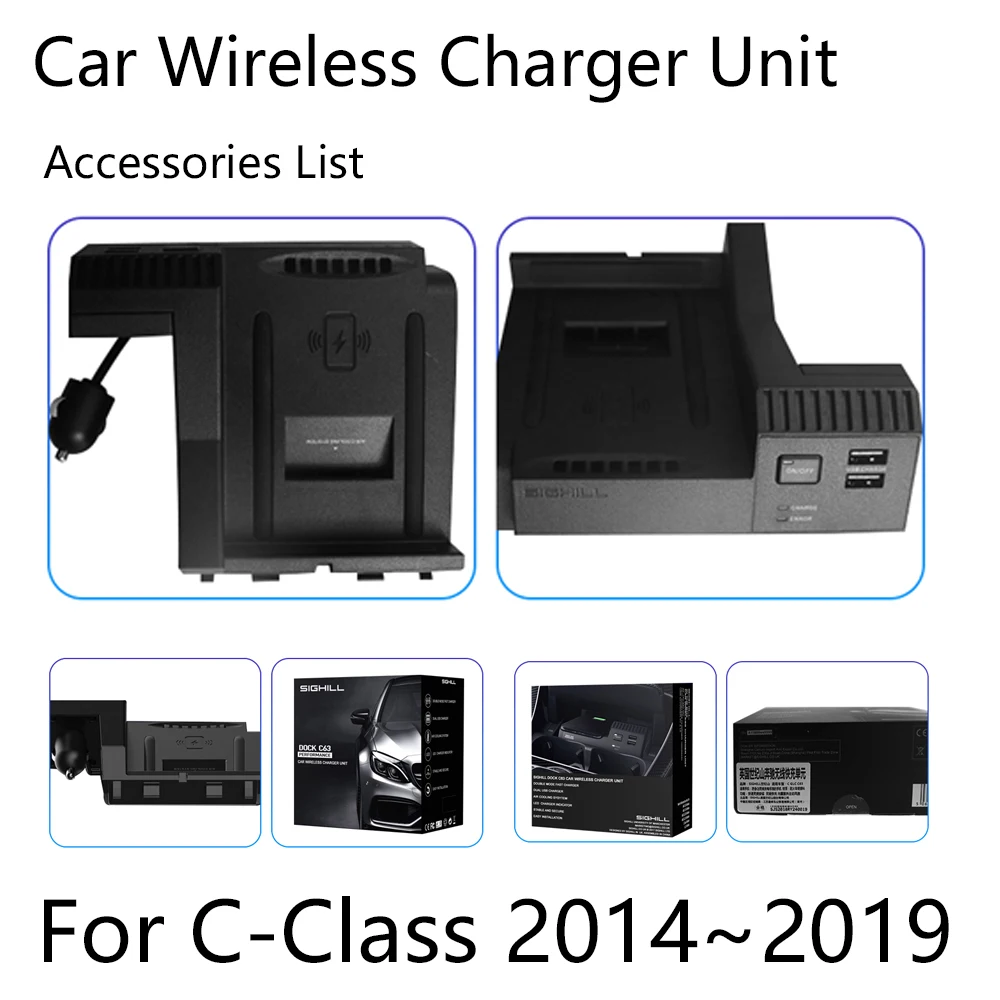 10 Вт Беспроводное зарядное устройство для Mercedes Benz C Class 2014 ~ 2019 iphone Android Phone
