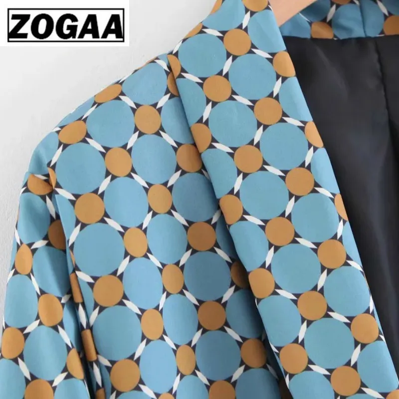 Женское льняное длинное пальто ZOGGA свободное в горошек с расклешенным рукавом и
