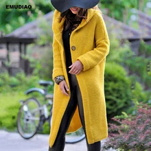 Кардиган размера плюс, длинный кардиган с капюшоном, женский свитер, зима, Осеннее Женское пальто, вязаные свитера, уличная одежда, джемпер 3XL