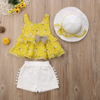 

3PCS Toddler Kids Girls Summer Outfits Lace Floral Tank Tops and Shorts with Headband Outfits