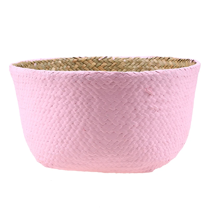 WHISM Hit Color Wicker Flower Pot Laundry Storage Basket Folding Food Picnic Basket Hanging Garden Pot Planter Toy Organizer