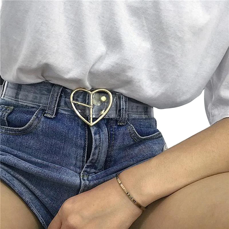 

Heart Transparent Belts Women Cute Jeans Dress Waist Belt Pin Buckle Harajuku Ladies PVC Clear Belt Designer Cinturon Mujer