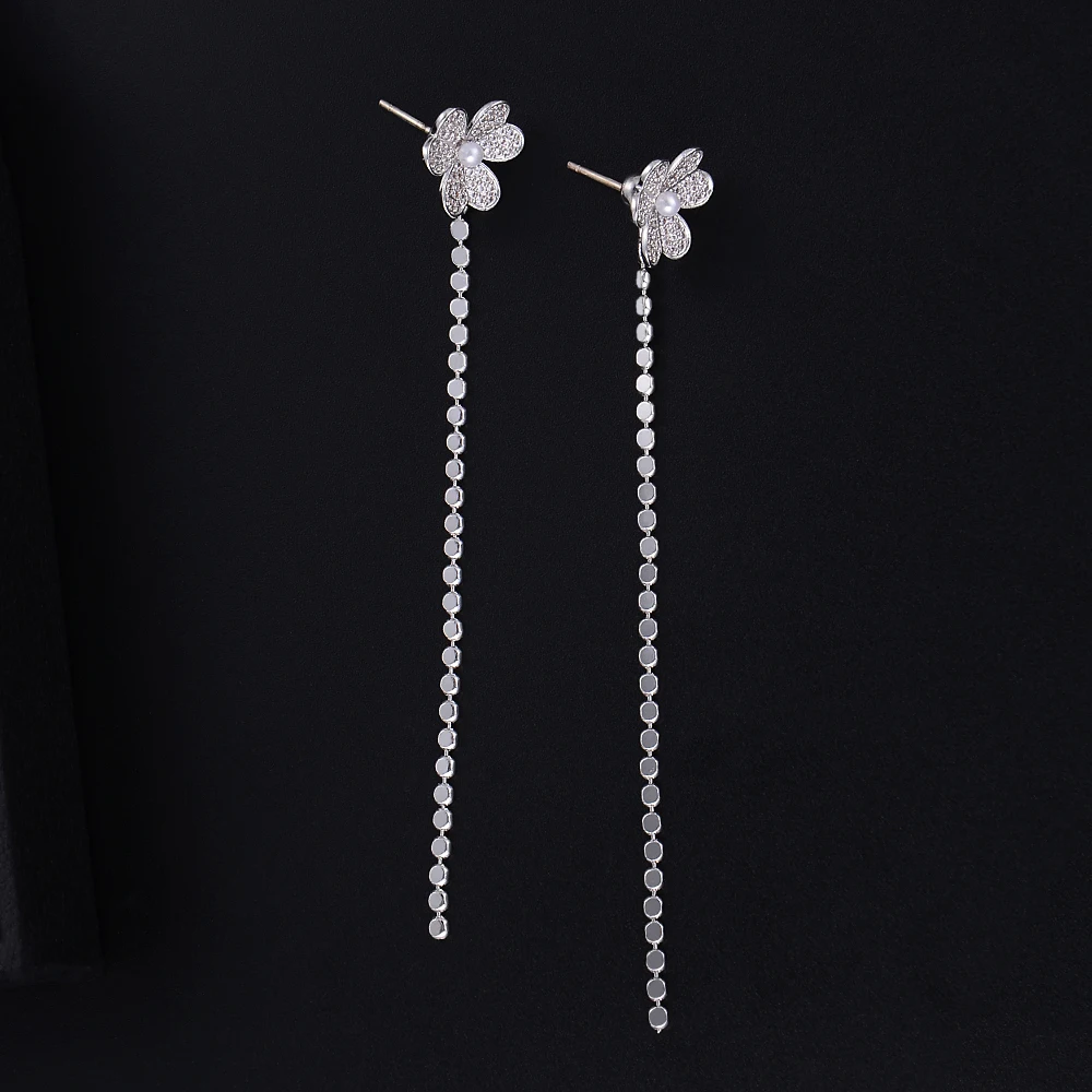 Sisathy Роскошные серьги с кубическим цирконием и цветком для Длинная цепочка для женщин вечерние свадебные серьги Модные ювелирные изделия