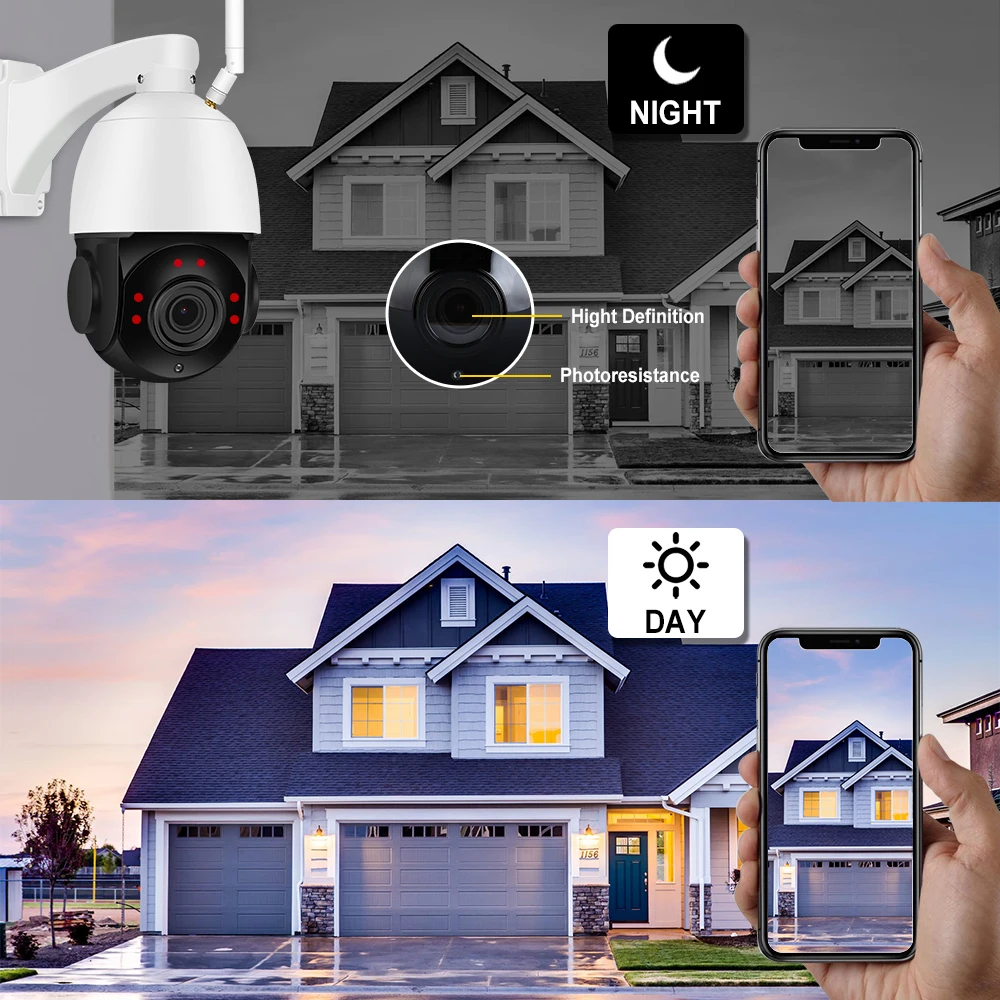Zoohi Super HD PTZ Wireless Camera Outdoor IP Camera Two Way Audio 1920p Rotatable Dome Survellance