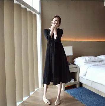 Cotton Linen Maternity Dress 2019 Spring Autumn Korean Fashion Slim Long Sleeve Breastfeeding Clothes for Pregnant Women QL8937