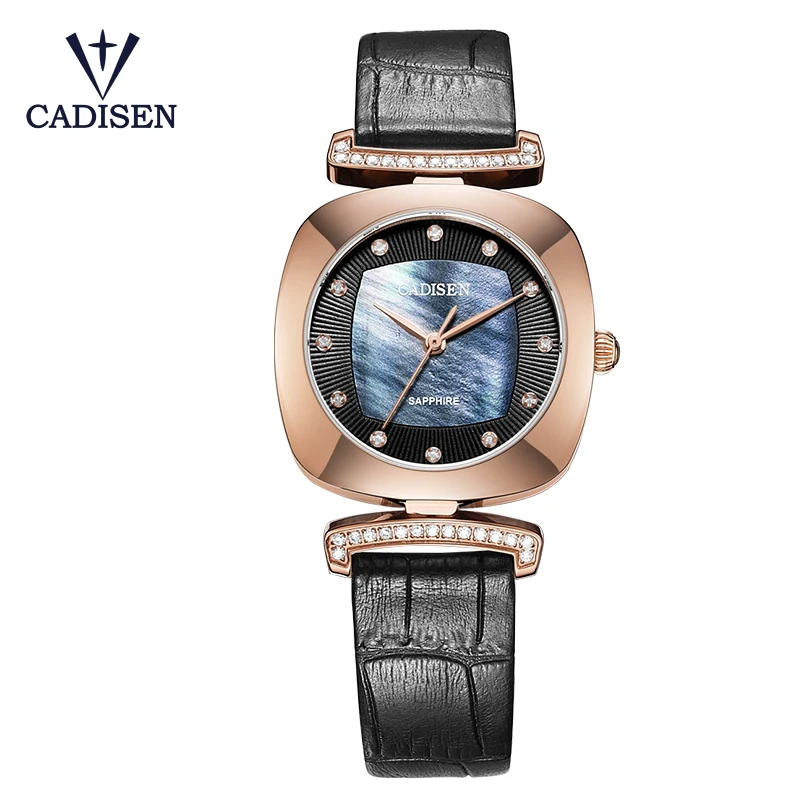

2018 New Cadisen Fashion Golden Ladies Watch Women Leather Wrist Watches Diamond Gold montre femme Clock Saat Relogio Feminino