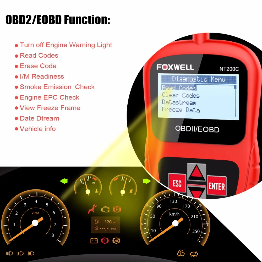 FOXWELL двигателя Code Reader Сенсор стоп кадр OBDII инструмент диагностики NT200C OBD2