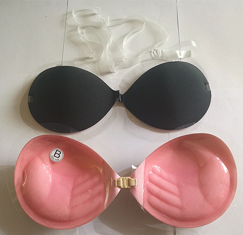 

Strapless Seamless Push Up 2 in 1 Color Silicone Self Adhesive Reusable Invisible bra with clear straps