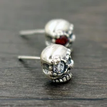 925 пробы, серебряные одноглазые мужские серьги с черепом, с кубическим цирконием, панк-рок, серьги-гвоздики, персонализированное ювелирное изделие