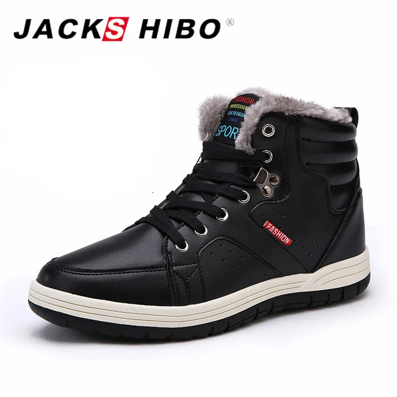 

JACKSHIBO Men Boots Winter Shoes Men Big Large Sizes Men Basic Snow Boots PU Leather Winter Sneakers for Men Chaussure Homme