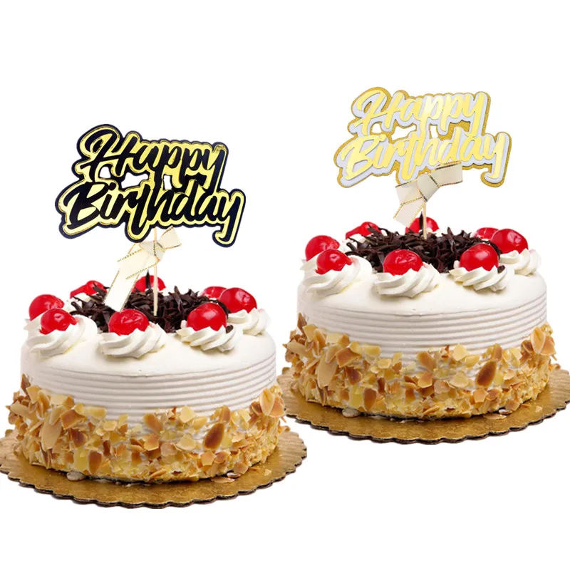 Cake Topper Flags Kids Happy Birthday Gillter Cake Toppers Gold Black Wedding Baby Shower Party Cake Baking DIY Christmas Decor