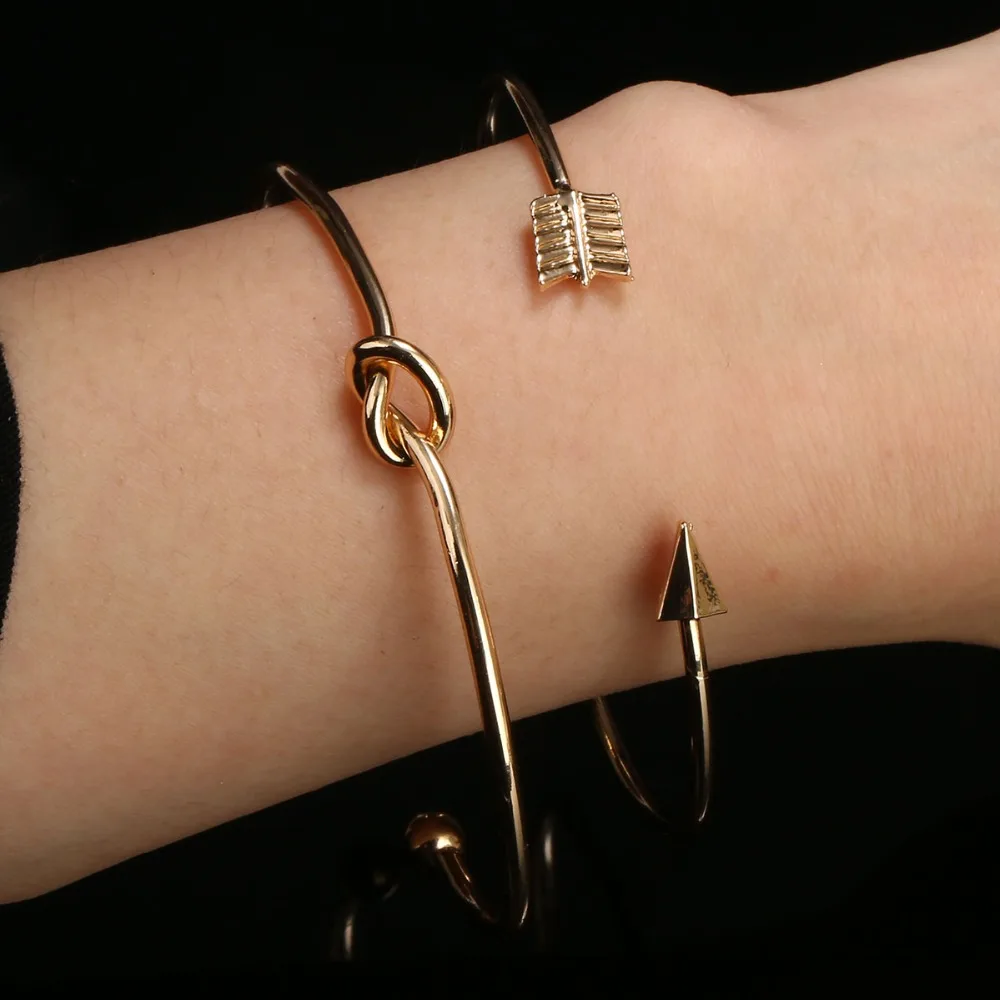 Vintage Cuff Bracelet Bangles 2pcs/Set Fashion Womens Gold Color Open