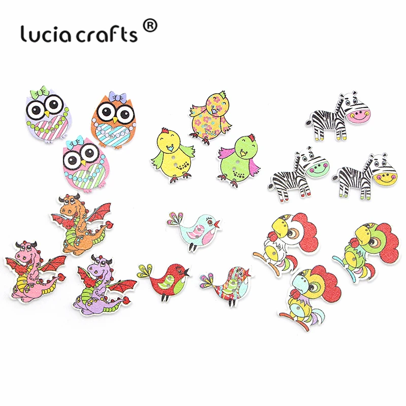 Lucia crafts 12 шт/50 шт Случайные Смешанные Мультяшные животные деревянные пуговицы 2 отверстия DIY Швейные аксессуары ручной работы для одежды E0209