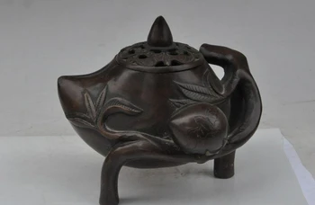 

7" chinese fengshui bronze Peach Longevity lucky statue incense burner Censer